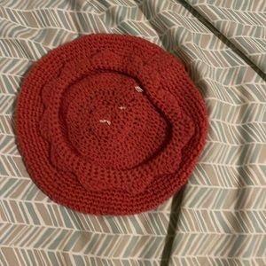 Red crochet beret